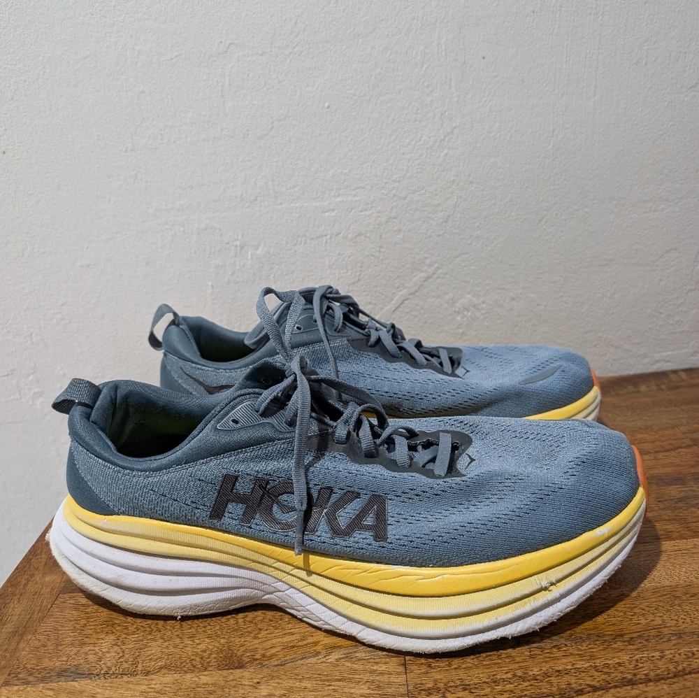 Hoka One One Bondi 8 Running Shoes‎ - Men's Size10.52E Extra Wide D Blue yellow